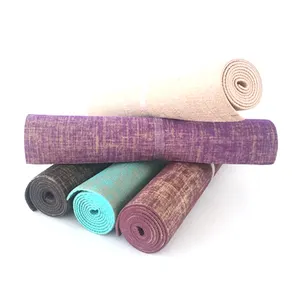 Kaymaz kalınlığı 5mm keten malzeme doğal jüt Pvc Yoga minderi Yoga Mat egzersiz pedi