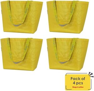 กระเป๋าโท้ทผู้ชายแบบถัก PP ขนาดใหญ่พิเศษ 4 ใบ ยี่ห้อ Yilu พร้อมหูหิ้ว สีเหลือง สำหรับใส่ของ<span class=keywords><strong>ช้</strong></span><span class=keywords><strong>อป</strong></span>ปิ้ง - Product Image 1