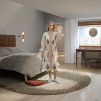 Peignoirs et ensembles de pyjamas en coton pour femmes, brodés de fleurs, avec cordon de serrage, longueur genou, pour le spa et la détente