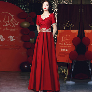 Burgundy Long A-Line Satin Wedding Dress Sweetheart Neckline Natural Waistline Engagement Party Gown For Women - Product Image 1