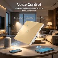 Interrupteur tactile intelligent Tuya Zigbee 10A pour Royaume-Uni, en verre trempé, unipolaire, contrôle à distance via application, compatible avec la commande vocale Alice, 400W/Gang