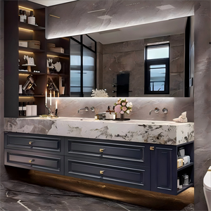 Mueble de <span class=keywords><strong>Baño</strong></span> de Lujo <span class=keywords><strong>con</strong></span> <span class=keywords><strong>Espejo</strong></span> Inteligente de Doble Lavabo, Estilo Moderno, Montado en la Pared, Gabinete de Cocina de Madera Sólida Resistente al Agua <span class=keywords><strong>con</strong></span> Acabado Cerámico - Product Image 2