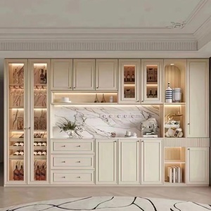 Tùy chỉnh ánh sáng hiện đại sang trọng hệ thống tủ lưu trữ với độ bóng cao kết thúc cửa kính và kệ dẫn cho nhà bếp và phòng khách - Product Image 2