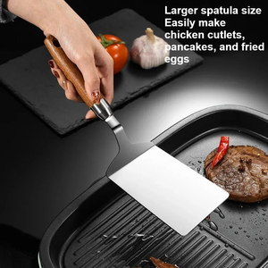 Spatule à pizza en acier inoxydable avec manche en bois – Outil durable pour retourner les steaks, servir les œufs, les grillades, les poissons, les galettes, les burgers et les pizzas - Product Image 3