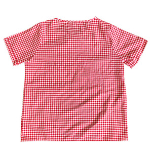 Women's Short Sleeve Plaid T-Shirt Red And Black Cotton Poplin Button Front Everyday Wear - Product Image 5