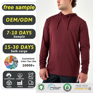 เสื้อยืดแขนยาวกันแดด สีพื้น ผ้าสเตรช ระบายอากาศดี เหมาะสำหรับตกปลาและเล่นกีฬา มีฮู้ด ขายดี - Product Image 1