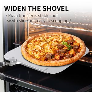 Paleta de Pizza de Metal de acero inoxidable perforado, espátula negra para <span class=keywords><strong>horno</strong></span> de Pizza, mango plegable resistente al calor, <span class=keywords><strong>pala</strong></span> antiadherente para Pizza - Product Image 4