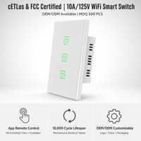 Interrupteur mural intelligent WiFi tactile 3 voies BAREP, homologué cETLus, 10A 125Vac, minuterie APP