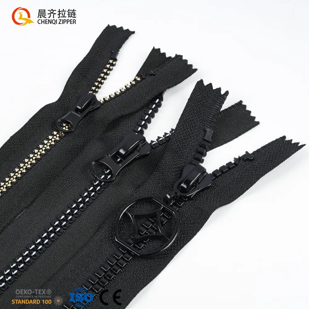 Fábrica Chenqi, alta calidad, buen Material, longitud personalizada, nuevo diseño, cremallera de plástico de extremo abierto para ropa deportiva