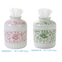 RZKR98-C-D Neue Chinoiserie Handbemalte Gedrehte Pfingstrosen-Blumen Zylindrische Keramik-Taschentuchbox