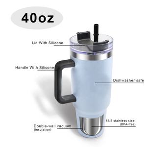 Wholesale Custom Eco-Friendly Modern Stainless Steel 40oz Vacuum Insulated Travel Coffee Tumblers Handle Plastic Business <b>Gifts</b> - Product Image 4