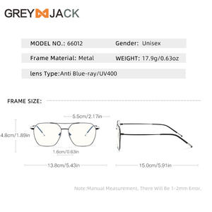 Gafas Rectangulares Greyjack 66012, Montura Completa de Acero Inoxidable, Protección Contra Luz Azul, Unisex - Product Image 2