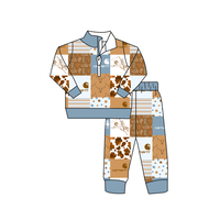 Ensemble sweat-shirt demi-zip OEM pour garçons, tenue 2 pièces patchwork pour enfants, pull à manches longues et pantalon de jogging, vêtements pour enfants en gros