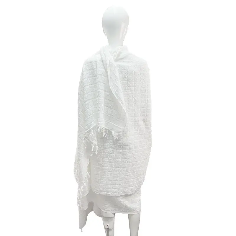थोक सफेद सूती मुस्लिम इहराम कपड़े नरम संपीड़ित हज तौलिया स्नान उच्च रंग स्थिरता माइक्रोफाइबर जैक्वार्ड डिस्पोजेबल