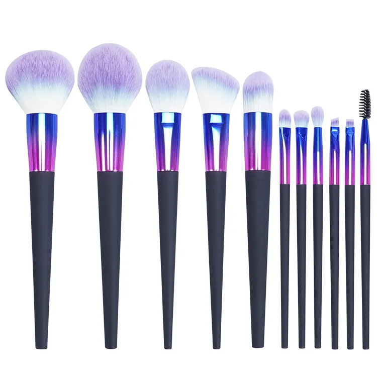 Merrynice 11pcs Purple Black Makeup Brush Skin Friendly Cosmetic Vegan Luxury Logo Private Label Custom Makeup Brush Set