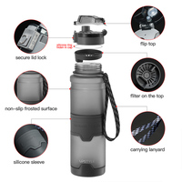 Bouteille d'eau tritan étanche, grande capacité, 17oz, 24oz, 32oz, pour la salle de sport, pour boire directement, avec sangle d'infuseur en paille, vente en gros
