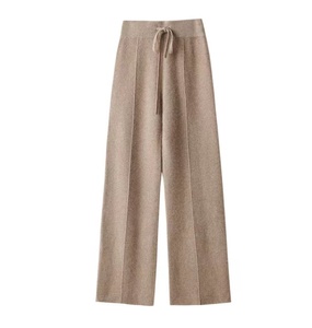 <span class=keywords><strong>Pantalon</strong></span> large en cachemire pour <span class=keywords><strong>femme</strong></span>, coupe élastique, longueur cheville, avec ceinture, idéal pour l'hiver - Product Image 1