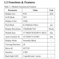 Module d'affichage LCD ORIC 0,85 pouce TFT 128x128 RGB avec interface de support pour maison intelligente 4SPI et pilote ST7735