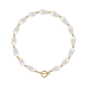 قلادة هيسيرا الباروكية الفريدة من نوعها بخرز اللؤلؤ للنساء، مطلية بالذهب، تصميم جريء وفاخر، سلسلة عنق مبالغ فيها، عصرية - Product Image 1