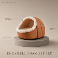 Lit pour chat en forme de coquille d'œuf couleur café clair, petit nid pour animaux de compagnie, surface tissée, doublure en peluche, lit d'intérieur pour animaux de compagnie, taille S