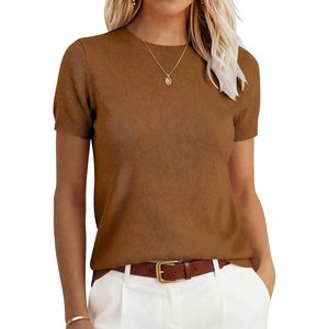 Pull à manches courtes pour femme FOXA, 100% laine, pull décontracté pour le travail, le bureau, l'été, le printemps, le début de l'automne - Product Image 1