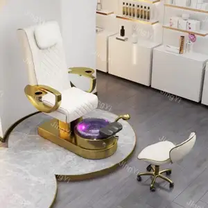Prix d'usine équipement de salon de beauté de luxe professionnel spa pour les pieds chaise de manucure blanche base en or chaise de pédicure pour salon de manucure