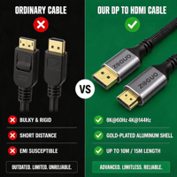 Câble DP vers HDMI 4K120Hz plaqué or, adaptateur DP vers HDMI, coque en aluminium, blindage en feuille tressée pour ordinateur portable, HDTV, moniteur, téléviseur
