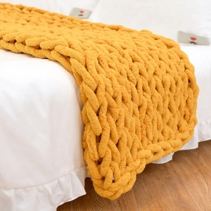 Factory <strong>Chunky</strong> <strong>Knit</strong> Blanket <strong>Throw</strong> 100% Hand <strong>Knit</strong> With Chenille Yarn <strong>Chunky</strong> Washable Knitting Blanket <strong>Throw</strong> - Product Image 2