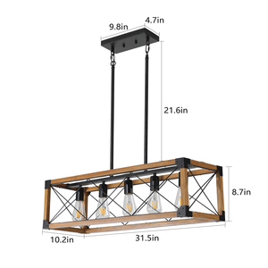 Lustre linéaire <span class=keywords><strong>de</strong></span> ferme <span class=keywords><strong>de</strong></span> 33.5 pouces à 5 lumières pour <span class=keywords><strong>luminaire</strong></span> suspendu <span class=keywords><strong>de</strong></span> <span class=keywords><strong>table</strong></span> <span class=keywords><strong>de</strong></span> <span class=keywords><strong>billard</strong></span> <span class=keywords><strong>de</strong></span> salle à manger, finition rustique en grain <span class=keywords><strong>de</strong></span> bois - Product Image 5