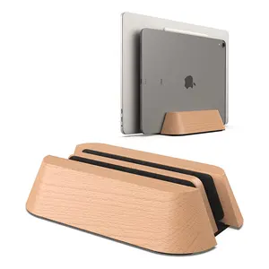 双槽立式笔记本电脑支架-可调节手工实木底座，适用于2台设备，最高可达17.3英寸，与MacBook兼容