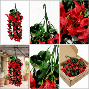 ดอกเฟื่องฟ้าปลอมสีแดงสำหรับตกแต่งบ้าน ระเบียง สวน และผนัง - Product Image 6