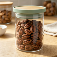 Pot de conservation hermétique en verre transparent avec couvercle en bambou et silicone vert, récipient alimentaire pour noix de cajou, noix de pécan, organisateur de garde-manger