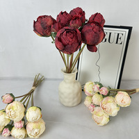 Buket Bunga Buatan Baru dengan Tepi Terbakar, Lukisan Minyak Vintage Pernikahan, 9 Kuntum Peony, Dekorasi Rumah & Hotel, Perlengkapan Fotografi