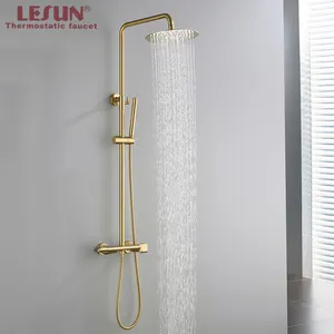 Lesun China Fabriek Levering Goud Messing Thermostatische Douchekraan Set Voor Badkamer