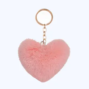 NEW Lovely Heart Shaped Pom Poms Imitation Rabbit Fur Ball Toy Doll Bag Car Key Ring Monster Keychain Jewelry Gift