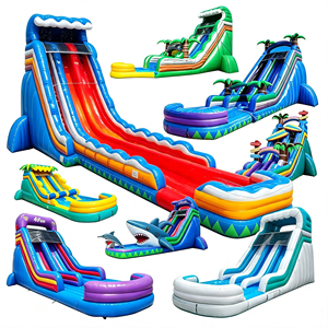 Toboggan aquatique gonflable tropical géant à double piste avec piscine amovible, château gonflable pour enfants, idéal pour les parcs d'attractions - Product Image 2
