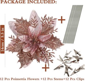 Décorations de Noël Simulation Fleur Flocage Tissu Poudre Fleurs De Noël - Product Image 2