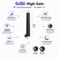 Antenne WiFi pliable double bande 2,4 GHz 5,8 GHz 2400-2500 MHz 5150-5850 MHz 6dBi à gain élevé SMA mâle pour routeur WiFi PC de bureau