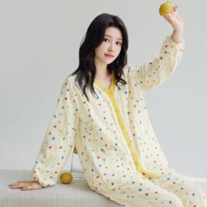 Nuovo Set di <span class=keywords><strong>pigiama</strong></span> in garza a 3 strati di cotone per 100% di maternità | Primavera-autunno-inverno, regolabile per l'allattamento prenatale, Postpartum - Product Image 1