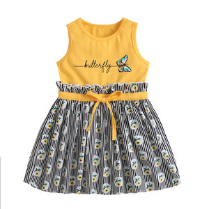 Vestido de Verano 2022 para Niñas, Tipo Chaleco, Estampado, con Rayas y Pliegues - Product Image 1