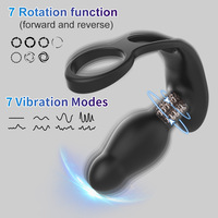 Masseur de prostate rotatif sans fil en silicone avec télécommande, plug anal dilatateur, anneau de compression pour hommes