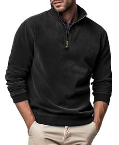 Felpa da Uomo con Colletto Henry in Ecopelle, Manica Lunga con Zip, Modello Tinta Unita per la Stagione Autunnale - Product Image 6