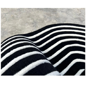 Alfombra de lana 100% con mechones a mano, diseño redondo de ilusión cuadrada blanca y negra de alta calidad para el hogar, dormitorio, sala de estar, hecha en la India - Product Image 2