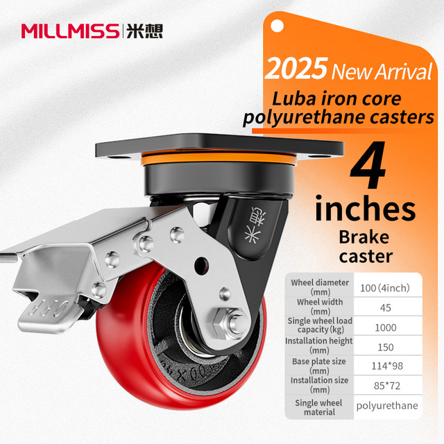 Road Warrior Heavy-Duty Casters | Iron Core Polyurethane Caster Wheels Industrial Castors 1-5 MT Loading Capacity Caster Wheels