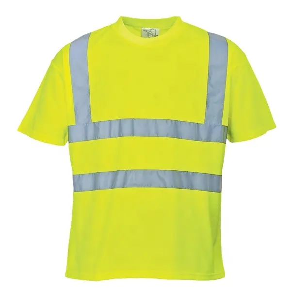 교통 안전을위한 도매 맞춤형 폴리 에스테르 하이 비스 셔츠 가슴 포켓이있는 하이 비스 크루 넥 반소매 안전 티셔츠