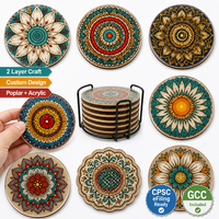 Ensemble de 8 dessous-de-verre bohèmes Mandala |   Contreplaqué peuplier imprimé UV acrylique 2 couches |   Décoration de table de bar ou de cuisine style bohème |   Cadeau personnalisable