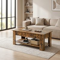 Table basse rustique relevable en bois massif avec panneau réglable en hauteur et rangement pour salon