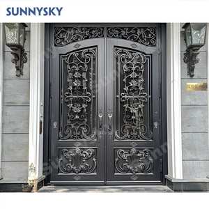 Puerta de entrada principal de hierro forjado Sunnysky, puerta de metal individual insonorizada de alta eficiencia para apartamento de Villa al aire libre - Product Image 1