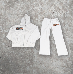 Ensemble de sweat-shirt à fermeture éclair pour hommes 500 GSM laine épaisse bouffée impression Logo surdimensionné Boxy Fit Baggy pantalon automne décontracté tricoté - Product Image 2