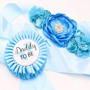 Ensemble de ceintures de <span class=keywords><strong>grossesse</strong></span> à fleurs et rubans rose et bleu pour future maman et future papa, idéal pour les fêtes de baby shower et la décoration. - Product Image 2